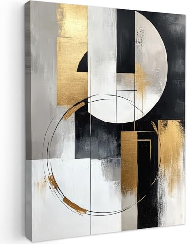 MuchoWow© Cuadros Decoracion Salon Modernos para Dormitorios Cuadro | 60x80 cm - Decorativos de Lienzos Decorativo Pared Lienzo Abstracto - Oro - Plata - Formas