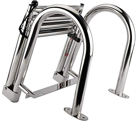 XFQZJG Folding Dock Boat Ladders 4 Step, Heavy Duty Removable Marine Yacht Boarding Ladder, Stainless Steel Pool Ladder pontoon boat ladder with Wide Step & Handle