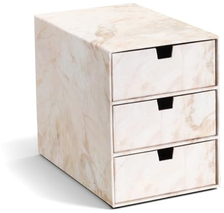 BIGSO INGRID Schubladenbox für Dokumente und Bürobedarf – Schreibtisch Organizer mit 3 Schubladen – Ablagesystem aus Faserplatte und Papier in Leinenoptik - Beige