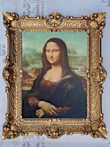Pintici Bild mit Rahmen Gemälde Mona Lisa Gold Antik 56x46 cm Kunstdruck Bild Wandbild Das berühmteste Gemälde der Welt von Leonardo da Vinci Wandkunst Wandbild Wanddeko Kunstwerke La Gioconda