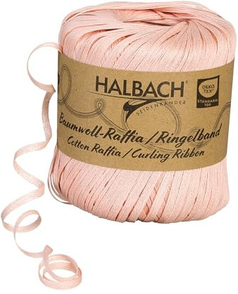 Halbach Seidenbänder Ringelband | Breite 4mm Länge 100m | Nachhaltiges Geschenkband zum ringeln und einpacken von Geschenken aus 100% Baumwolle | Farbe: light apricot