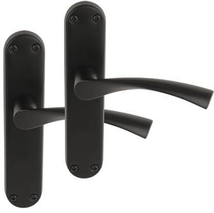 Hunta HANDLEZONE® 1 Pair of Lobo Black Matt Lever Latch Door Handle Set on Long Backplate, for Internal Doors