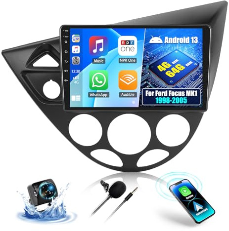 OiLiehu 4+64G Android 13 Doppel Din Radio Carplay Android Auto für Ford Focus MK1 C170 1998-2005 Autoradio Mit Bildschirm 9 Zoll mit Mirror Link Bluetooth FM RDS GPS WiFi SWC EQ+Rückfahrkamera