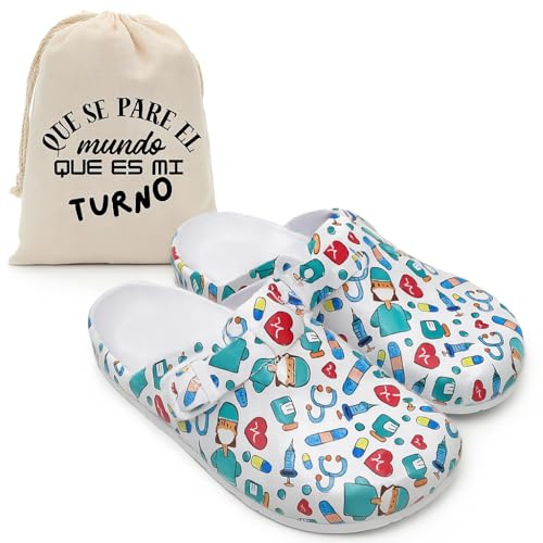 Zuecos Sanitarios para Mujer de Goma EVA + Bolsa de Transporte | Calzado Sanitario Mujer para Enfermera, Médico y Hospital (37)