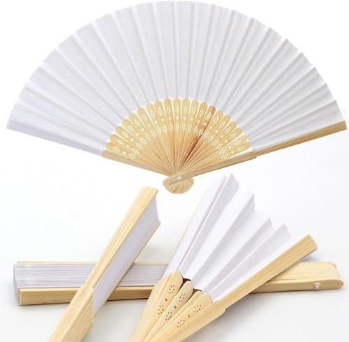 081 Store - 24 VENTAGLI di Legno Bambu' E Carta Bianca per Matrimoni Wedding Sposa Eventi SEGNAPOSTO Chiesa