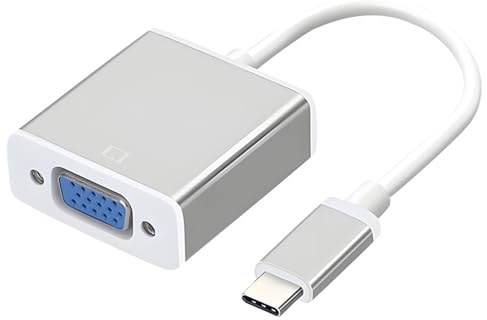 Adaptateur USB-C vers vga-Convertisseur USB-c 3.1 vers VGA | Full HD USB-C vers VGA – Compatible avec MacBook Pro 2019/2018/2017, Samsung Galaxy etc. – Argenté