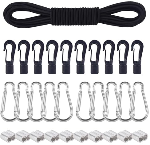 AWBEOT 10 M Gummiseil Elastische Gummischnur 6mm Gummikordel Schwarz Expanderseil mit Kunststoffhaken,Würgeklemmen,Karabinerhaken,Spannseil Planenseil für Camping Anhänger Schnürsenkel Rucksack