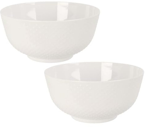 Carousel Home Set of 2 Large Embossed White Salad Bowls | Garden Picnic Kitchen Plastic Serving Bowls | Outdoor Dining Tableware Serving Dishes - 25x12cm