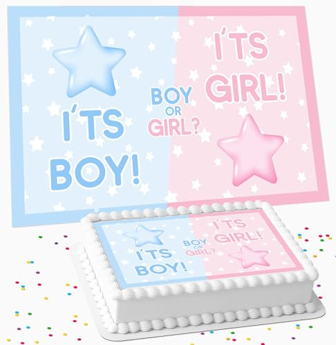BABY GENDER REVEAL BABY SHOWER BOY OR GIRL EDIBLE ICING LARGE CAKE TOPPER DECORATION SUITABLE FOR USE ON COSTCO CAKE R1-9348