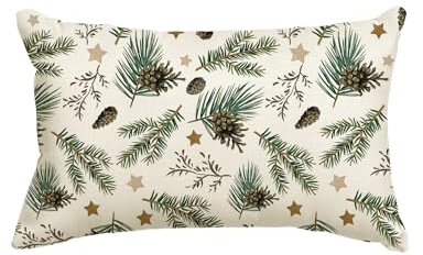 Artoid Mode Funda de cojín decorativa de 30 x 50 cm con diseño de piñas y hojas, estrella de Navidad, para el salón, decoración