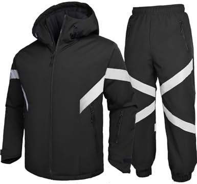 GEMYSE Men's Ski Suit Waterproof Snow Suit Winter snowboard Jacket and Pants Set Hooded ski outfits with Reflective Trim(Black,Medium)