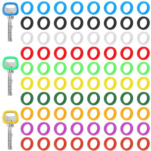XLIUAX 80 Pcs Key Colorful Caps, 0.9 Round Key Covers Caps Plastic Stretchy Keys Identifier Rings Toppers for Small Regular Flat House Keys(Not Suitable for Square or Odd-Shaped Keys) (Light)