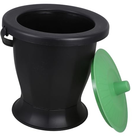 Orinal Portátil con Tapa de Plástico Negro, Reutilizable | Forma Redonda con Base Plana, Fácil de Transportar, Apto para Embarazadas y Abuelos