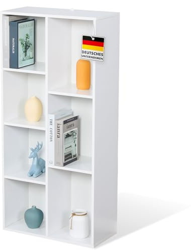Floordirekt Bücherregal, Regal weiß mit 7 Fächern, Würfelregal, 24T x 50B x 106H cm, Raumteiler für Kinderzimmer, Wohnzimmer, Büro und Schlafzimmer (Arkansas)