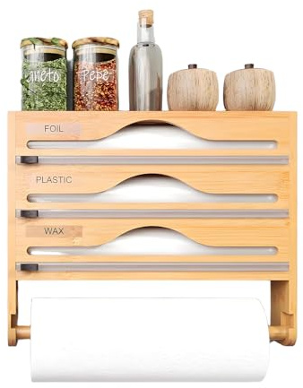 Distributeur de film de cuisine | Découpeur en aluminium avec étiquettes | Organisateur réutilisable économiseur d'espace pour maison, cuisine, appartement, montage mural