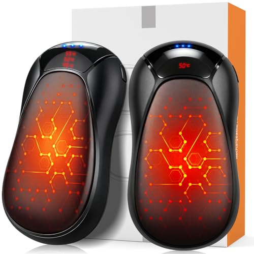 FORRINX Calentador de Manos eléctrico, 2 Unidades Reutilizables de 6000 mAh, 3 Modos Calentamiento rápido hasta 55 °C Calentador de Manos magnético y portátil, Regalo Ideal para Acampar al Aire Libre