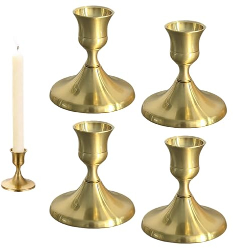 Kerzenständer Gold, 4er Set Kerzenhalter Stabkerzenhalter Gold Kerzenständer Stabkerzen, Vintage Kerzen Ständer für Abendessen Hochzeit Tisch Weihnachten Advent Wohnzimmer Adventskranz