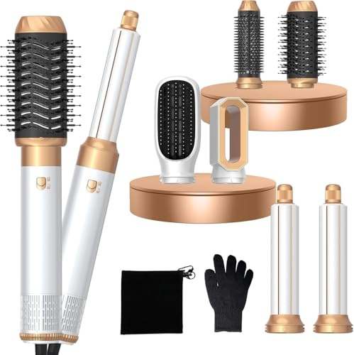 Pro Airbrush Hairstyler MogaWave 6 in 1 Air styler Multi Haarstyler mit 1000W Haartrockner Rundbürstenföhn Warmluftbürste Föhnbürste Auto Luft-Lockenstab, Haarglätter Volumenbürste