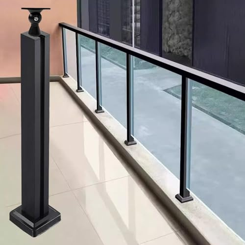 Palo per recinzione in vetro nero con staffa per corrimano in metallo, colonne per balaustre per interni/esterni, terrazza, balcone e ringhiera sottotetto (grigio, 135 cm)