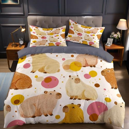 Animal Housse de Couette 200x200 cm Aquarelle Capybara Marron Parure de Lit 2 Personnes en Microfibre avec 2 Taies d’Oreiller 65x65 cm, Linge de Lit Adulte Garcon et Fille