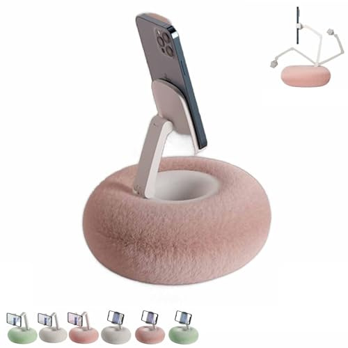 Explcior Chill Nest Phone Holder, Fuzzy Bowl Tablet Pillow Stand, Compatible with 4.7-13 Electronic Devices, 360°adjustable Phone Holder for Bed with Soft Plush Fabric, Detachable Bowl(Pink~A)