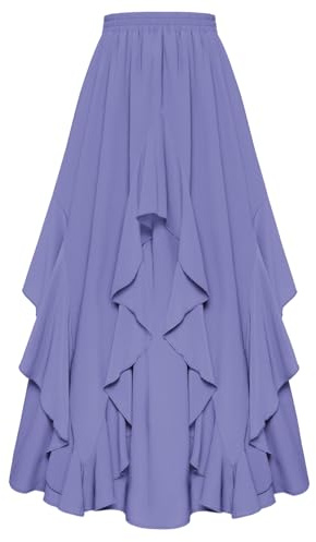 SCARLET DARKNESS Gonna Lunga Donna Rinascimentale Medievale Steampunk Chiffon, Vita Elastica Orlo con Volant Lilla XL