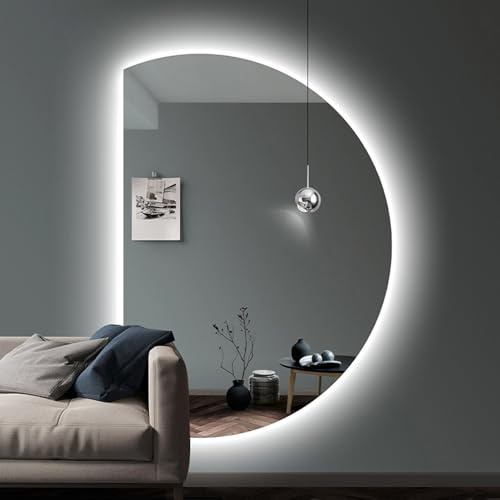 Aenmezen Specchio da Bagno Intelligente Antiappannamento con Interruttore Tattile, Specchio per Trucco Senza Cornice a Mezzaluna, Antideflagrante, Retroilluminato(Left cut,90 * 60cm)