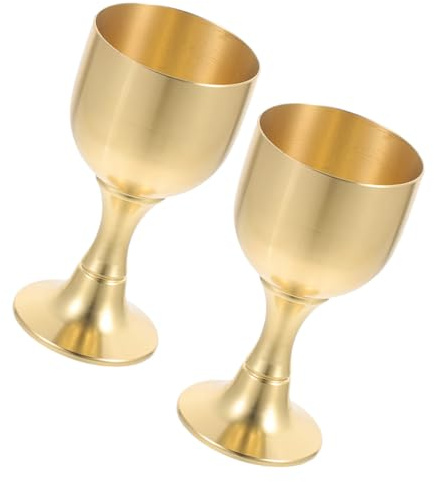 DINHEAROM Lot de 2 Calices en Métal pour Communion, Gobelets Pied en Laiton, Adaptés pour Cérémonie Religieuse et Messe, Nettoyage Facile