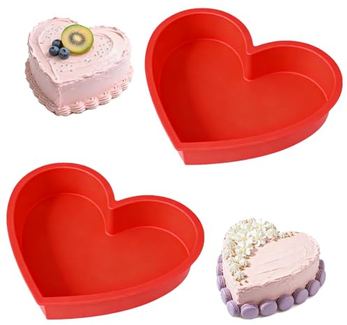 YXHZVON 2PCS Molde Bizcocho Corazon Silicona, 22cm Moldes De Corazon De Silicona, Moldes Silicona Reposteria, Silikonformen Gießformen Herz en 3D, para Hornear Pan,Pasteles,Tostadas