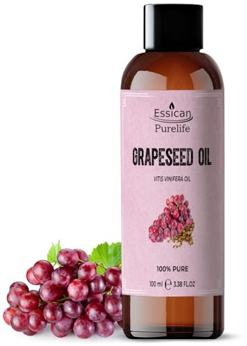 Essican Purelife 100ml Pure Grape Seed Oil for Hair, Skin & Beard, Natural Grapeseed Oil Massage Aromatherapy Body Massage Oils - Multi Use & Nourishing Scalp Moisturiser Oils with Vitamin E