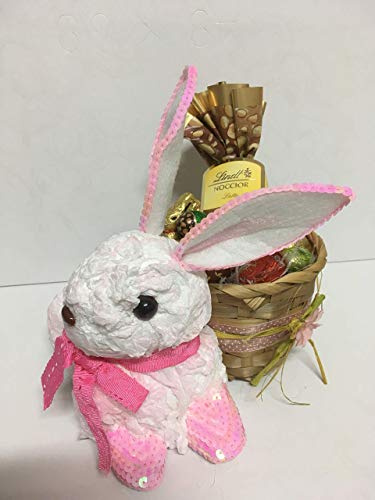 Composizione Artigianale Regalo PASQUA Coniglio Cartapesta Rosa con Cioccolatini Assortiti