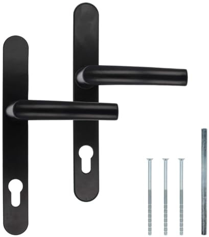 Premium Drückergarnitur DHS 92mm - Schildbreite 32mm, Farbe:Schwarz RAL 9005, Griffart:Griff-Griff