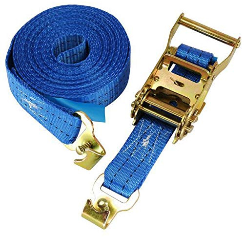 Spanngurt Zurrgurt, LC 750/1500 daN, 6 m, 35 mm, 2-teilig, Flachhaken | 2-teiliger Spanngurt mit Flachhaken und Sicherungsstift, für Stäbchenzurrschienen, Gurtfarbe blau