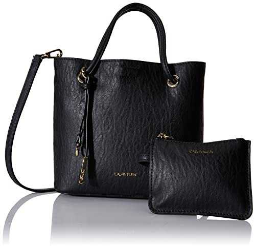 Calvin Klein Women's Gabrianna Bubble Lamb Mini Tote Crossbody, Black/Gold, One Size