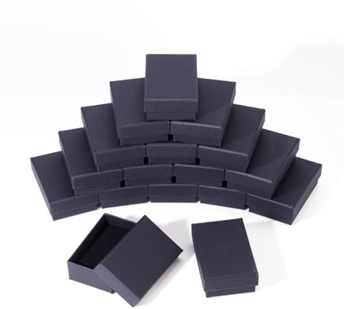 Craftdady 24 st svarta kraftsmyckeskrin med lock rektangel kartong presentförpackning med kudde inuti för armband hängen smycken förvaring presentation, 8 x 5 x 2,7 cm