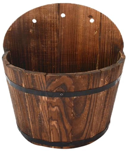 Hanging Flower Planter Pots Wooden Bucket Barrel Planters Plant Pot Flowerpot Wall Mounted Resin Flowerpots for Indoor Outdoor Decoration