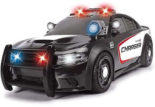 Dickie Toys – Dodge Charger polisbil XL – motoriserad leksaksbil, 33 cm, med frihjul, blåljus, siren, sökstrålkastare, för barn från 3 år