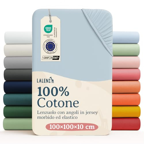 Laleni Jersey underlakan med resår, 100% bomull, OEKO-TEX, 100x100 cm, Ljusblått