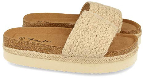 shoes&blues.es 57744-Sandalia Plana para Mujer, Comodas, con Planta Anatomica, Pala y Piso Forrado de Yute, Primavera Verano 2021. Talla 38 Beige