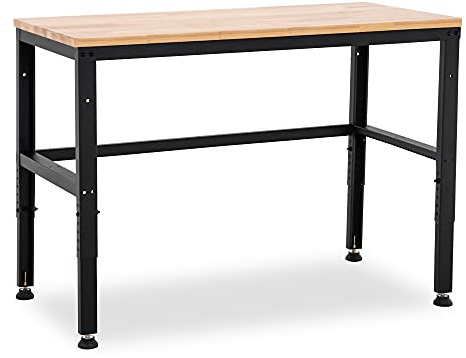 MCombo 48 Adjustable Workbench with Oak Wood Top, Overall Steel Frame Worktable for Garage, Workstation for Workshop and Home Improvement WD48
