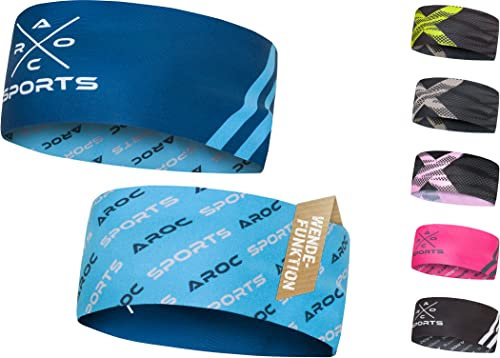 Atmungsaktives Sport Stirnband Damen & Herren - schnelltrocknendes Kopfband zum Wenden - leichtes & elastisches Haarband, winddichtes Schweißband Stirn (blau)