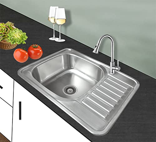 Omeere 65x50, Küchenspüle Edelstahl 304 0,8mm,Einbauspüle Edelstahl klein, Spülbecken Edelstahl eckig rund 1 Becken, Spüle Ablage Camping klein