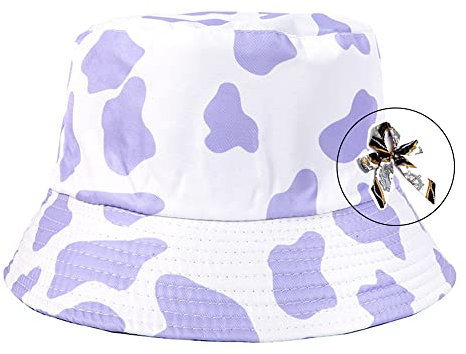 Hixingo Hut Fischerhüte für Damen Herren, Sonnenhut Bucket Hat Kühe-Muster Druck Faltbar Reversibel Freizeithut Strandhut - Sommer Outdoor Camping Wandern Reisen (Lila,22-23)