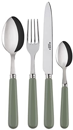Sabre Paris | Ménagère 24 pièces, Set de couverts de table pour 6 Personnes 23cm Pop, couleur Asperge. Comprend couteaux, fourchettes, cuillères à soupe et petites cuillères en Acier Inoxydable.