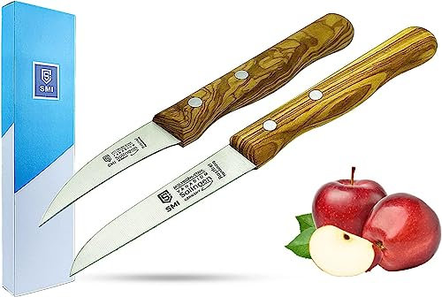 SMI 2-tlg Solingen Küchenmesser Buchenholz/Olivenholz Schälmesser Gemüsemesser Obstmesser gebogen und gerade nicht spülmaschinenfest (SMI-0113-1)