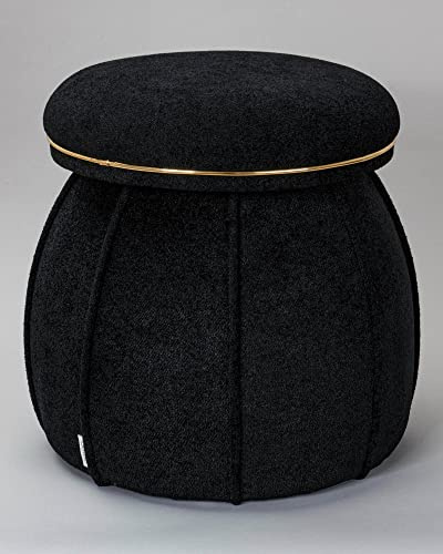 Qiyano Pouf Sitzhocker aus kuscheligem Teddystoff in Schwarz Kegelform Pilzform für Wohnzimmer, Schlafzimmer, Kinderzimmer, Kunstlederverzierung in Gold, Höhe ca. 55 cm, Farbe: Schwarz
