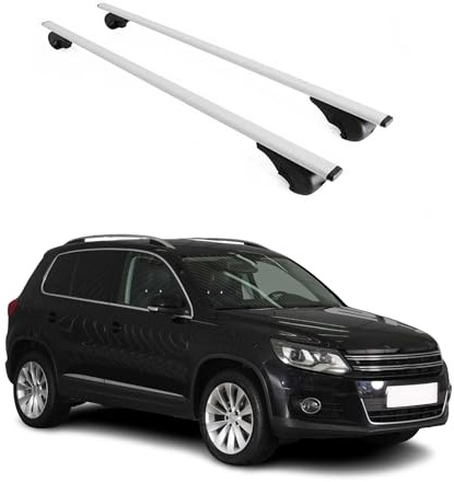 OMAC Dachträger für VW Tiguan 2007-2016 Stahl 2 Stangen Silber | Abschließbar, bis 75 kg Traglast, Querträger, Grundträger