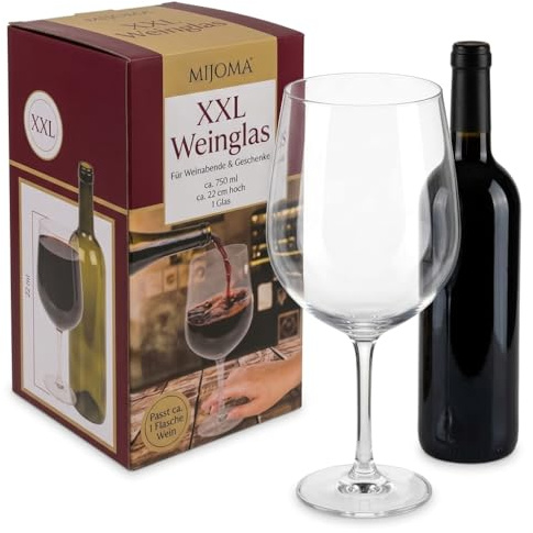 MIJOMA Grand verre à vin XXL pour environ 740 ml, verre d'ambiance, cadeau parfait pour les buveurs de vin amateurs de vin, hauteur environ 22 cm