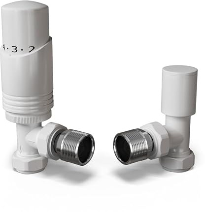 UK Radiators White Radiator Valve 10mm Angled Lockshield Valve in White and Gloss Finish - Classy and Modern Design 1/2 x 10mm Angled Radiator Valve