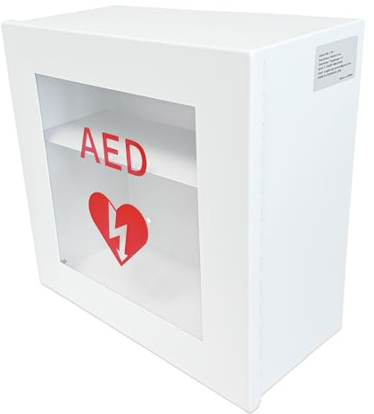 Plugsharge Non Alarmed AED Defibrillator Wall Mounted Storage Cabinet - 14.5'' x 7'' x 13.75'' Steel AED Holder Defibrillator Cabinet for Emergency at Church, Fitness Center, Home, Office, Warehouse